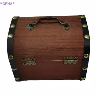 GPHA> 1 ชุด Vintage Treasure กล่องเก็บไม้หีบสมบัติพร้อมล็อค Piggy Bank Organizer กล่องประหยัดสําหรับตกแต่งบ้านใหม่