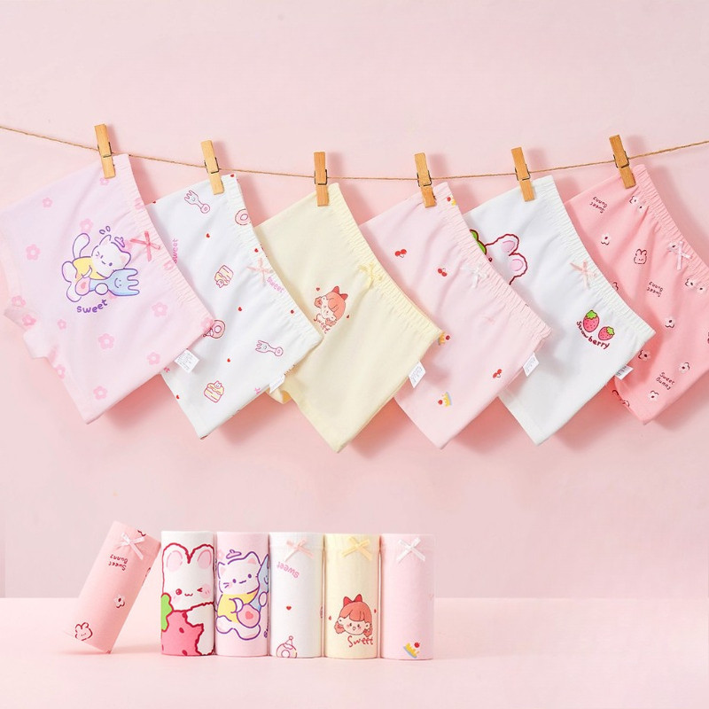 ชุดชั้นในเด็กหญิง ทำจากผ้าฝ้ายแท้ พร้อมกางเกงบ็อกเซอร์ไม่มีคลิป