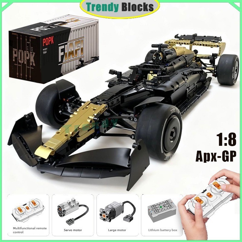 MK6023,F1: ภาพยนตร์,Apx-GP Electroplated Gold F1 Building Blocks 1:8 พร้อมมอเตอร์ของเล่นของขวัญสําหร