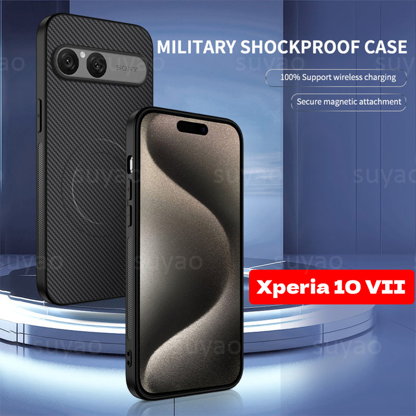 สําหรับ Sony Xperia 10 VII 2025 เคสโทรศัพท์คาร์บอนไฟเบอร์แม่เหล็กหนังรูปแบบปลอก Xperia10VII หรูหรากั