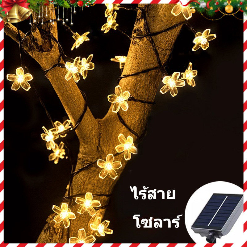 โซลาร์ ไฟตกแต่งดอกไม้ ไฟตกแต่งLED สตริงดอกพีชพลังงานแสงอาทิตย์ ไฟตกแต่งสวนกันน้ำกลางแจ้ง