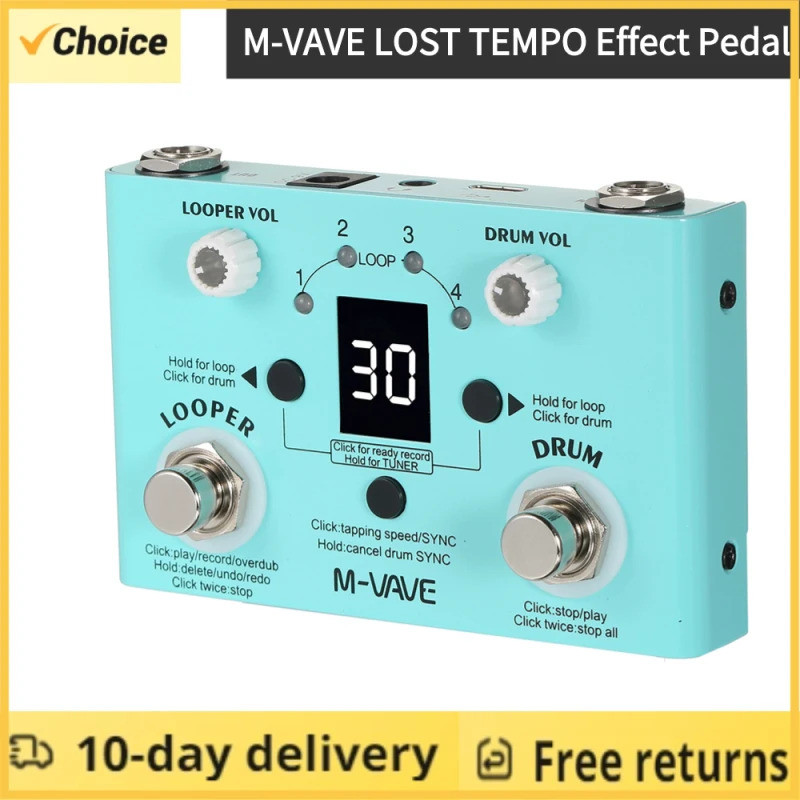 M-VAVE กีตาร์เหยียบกลอง Looper Effector 30 กลอง 11 นาที Looper Recoding Time ความแม่นยําสูงจูนเนอร์ 