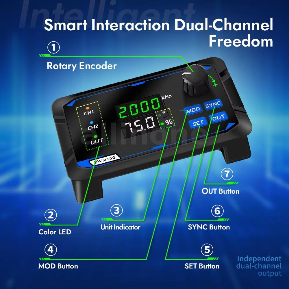 JUNCTEK Dual-Channel PWM 150 Square Wave Pulse Signal Generator ปรับความถี่ 1Hz-150kHz 0%-100% Duty 