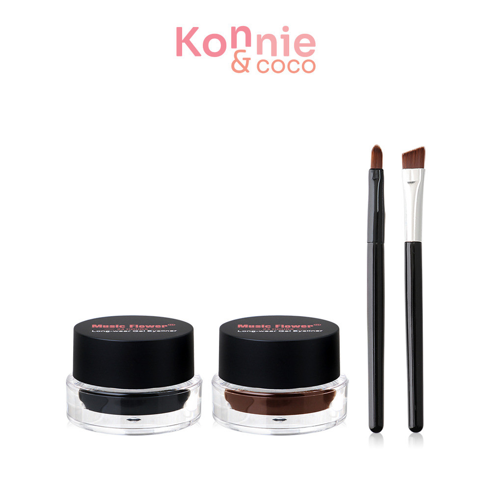 Music Flower Long Wear Gel Eyeliner 6g #Brown And Black มิวสิค ฟลาวเวอร์ เจลไลเนอร์ สูตรกันน้ำ กันเห
