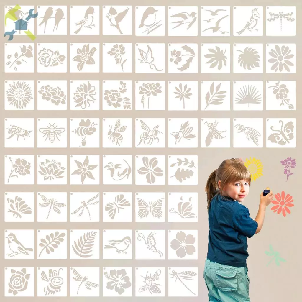 60 ชิ้นภาพวาดลายฉลุไม้ผ้าใบนํามาใช้ใหม่ลายฉลุศิลปะแม่แบบสารพันวาดแม่แบบตกแต่งนกดอกไม้ลายฉลุ SHOPTKC8826