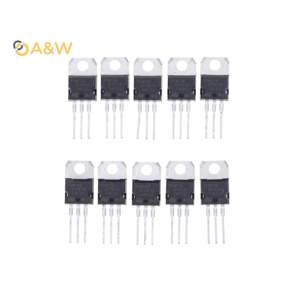 A&W 10PCS P75NF75 P75N75 STP75NF75 TO-220 ทรานซิสเตอร์ oril