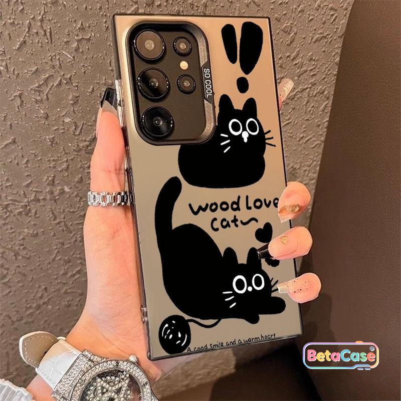 เคสโทรศัพท์แมวสีดําน่ารักและมีชีวิตชีวาเคสน่ารัก S25U, S25E, S24U, S24 Plus, S24FE, S23U, S23PLUS, S23FE, S23, S22U, S22
