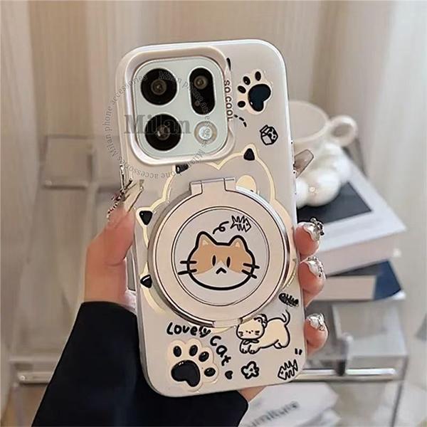 สําหรับ OPPO ค้นหา X9 X8 X9s กรณี OPPO ค้นหา X9 X8 Pro กรณีแมวน่ารัก Paw เคสโทรศัพท์แม่เหล็กขาตั้งหมุนกันกระแทกฝาครอบป้องกัน