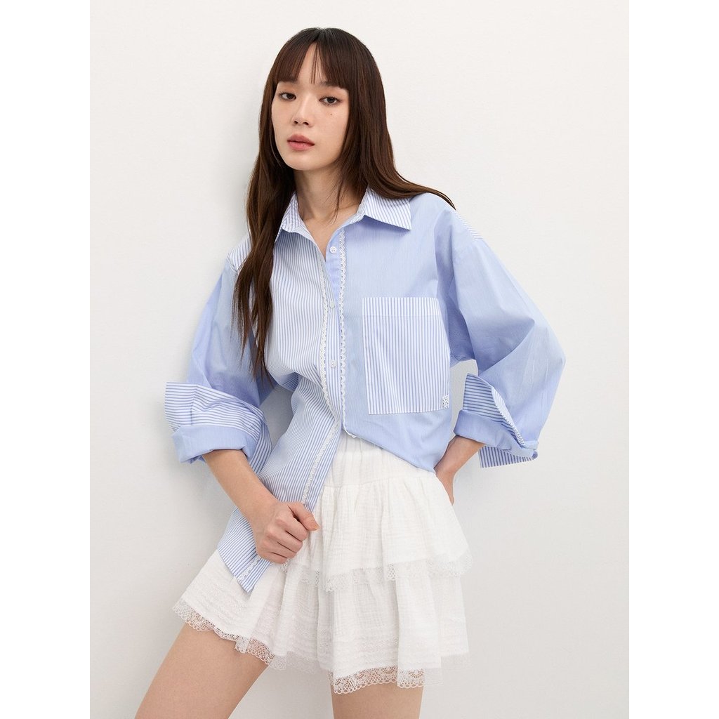 [Pomelo] เสื้อเชิ้ตติดกระดุมดีไซน์อสมมาตร / Asymmetric Button-Up Shirt