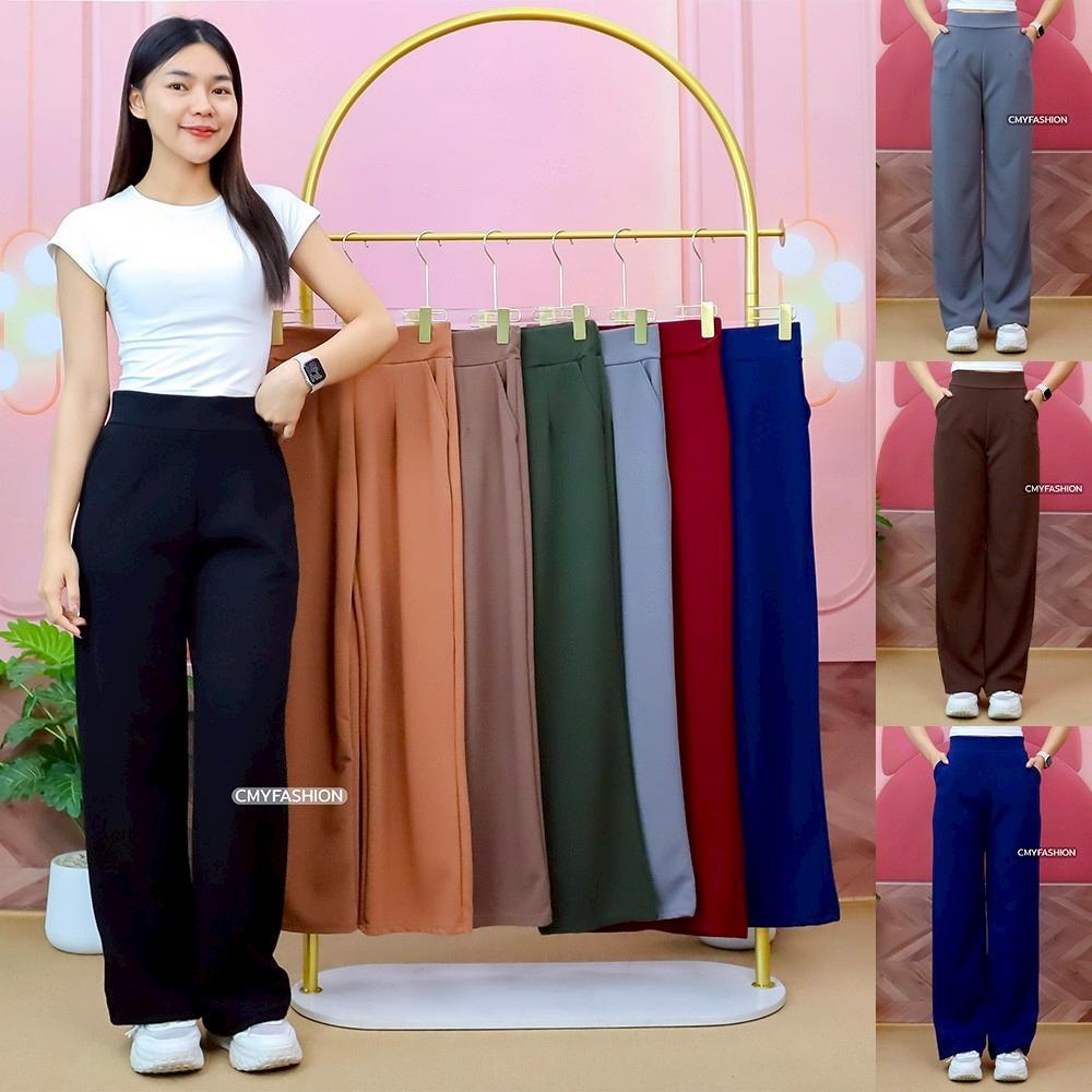 กางเกงขายาว ผู้หญิง S-5XL ผ้าวูลเวฟ ทรงขากระบอก ขอบเอวเรียบ เก็บทรงสวย 9167#