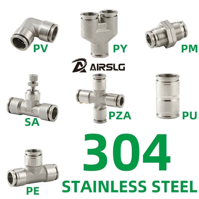 304 สแตนเลสนิวเมติกข้อต่อท่อเชื่อมต่อหลอด Air Quick อุปกรณ์น้ํา Push In ท่อ Couping SA4 PU6 PV8 PM10