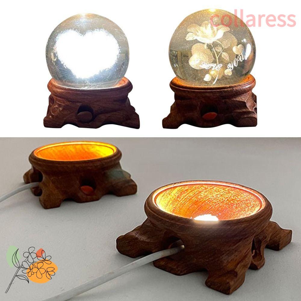 COLLARESS Crystal Ball Holder Crafts Wood USB Crystal Sphere Base