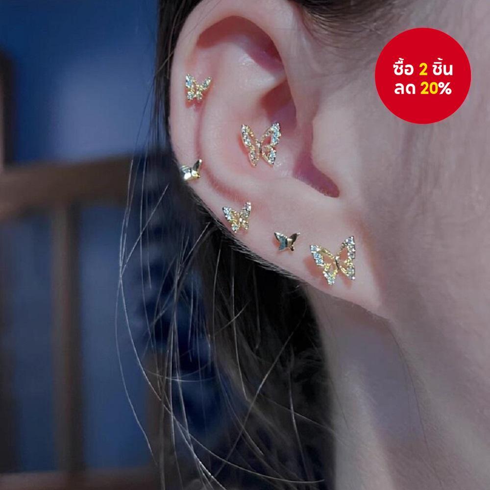 ชุดต่างหูสตั๊ดผีเสื้อคริสตัลประณีตสําหรับผู้หญิงอุปกรณ์เครื่องประดับที่มีสไตล์ ไม่แพ้ง่าย