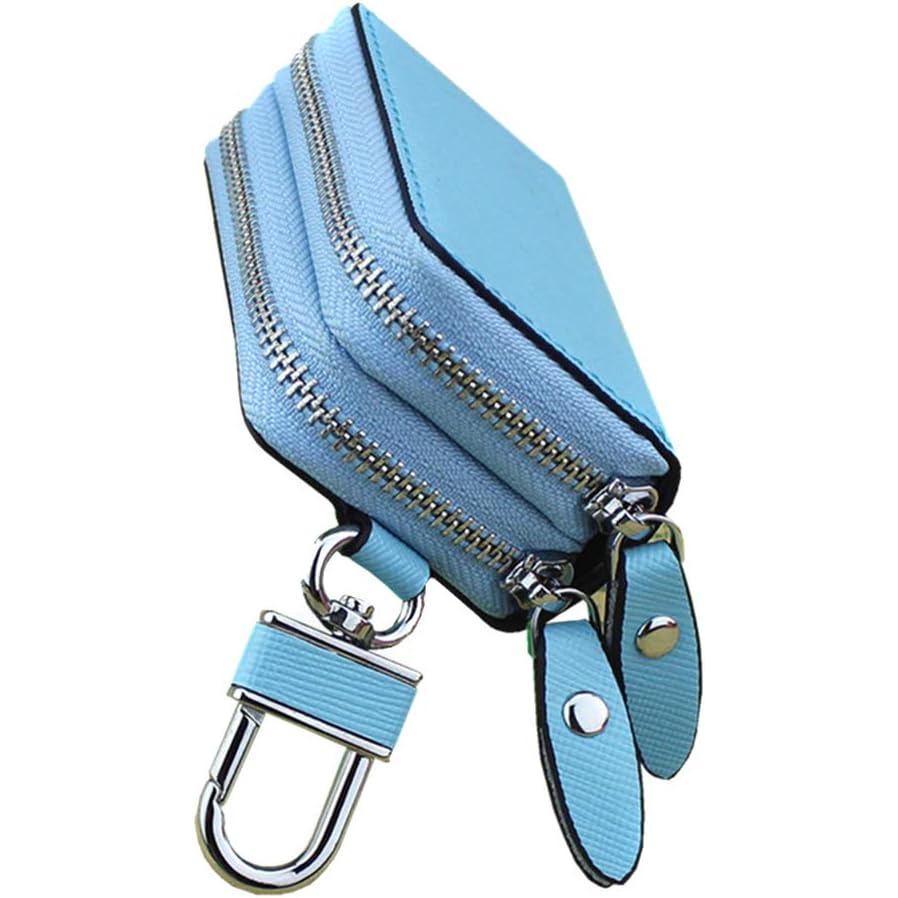 Car Key Case Genuine Leather, Key Fob Holder & Key Wallet, Dual-Pocket Key Pouch with Metal Hook for