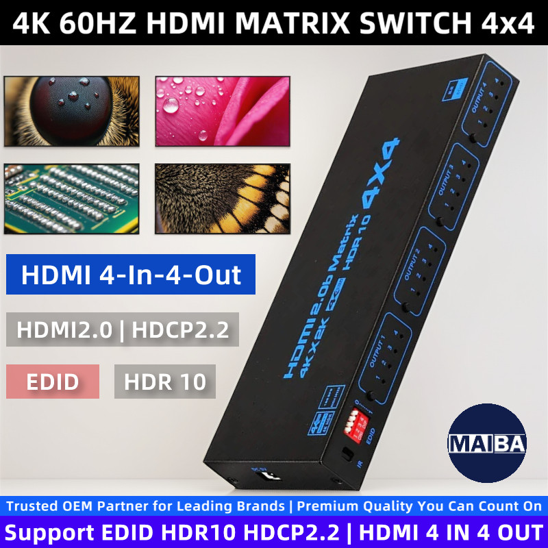 4K HDMI Matrix Switch 4 in 4 out HDMI2.0 Matrix 4x4 รองรับ EDID HDR10 HDCP2.2