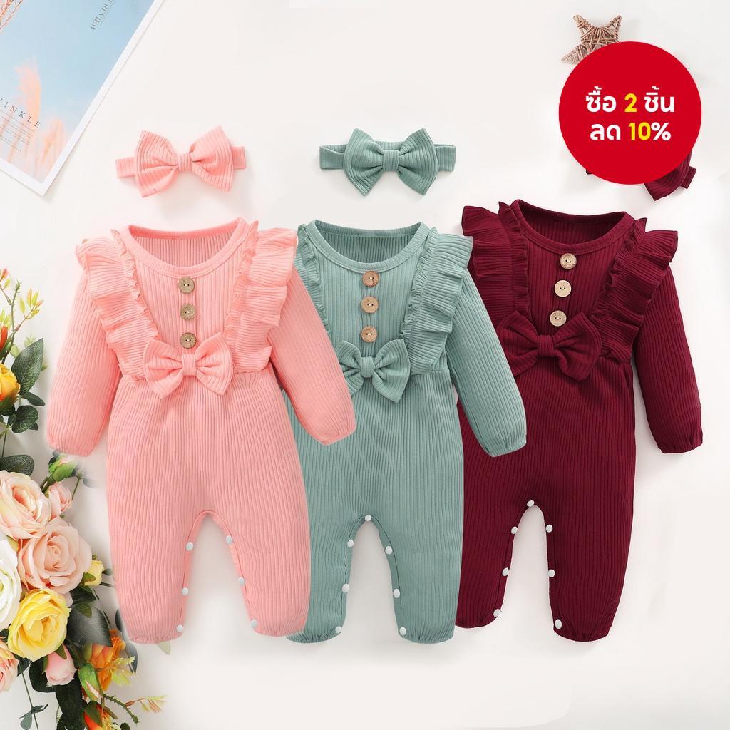 ทารกแรกเกิดRomper 2PCSแขนยาวRuffle Jumpsuitชุดบอดี้สูทเสื้อผ้า0-18M