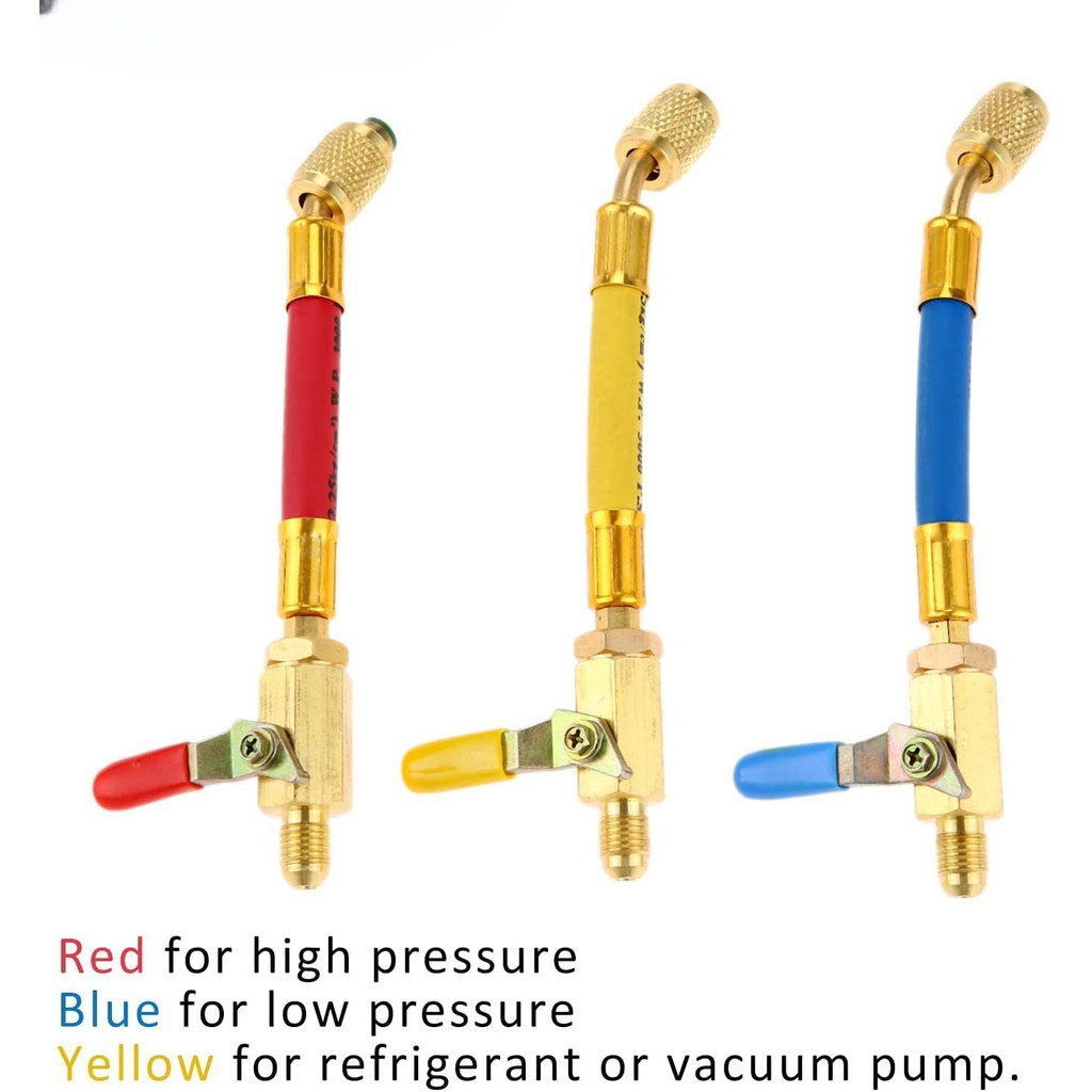R134A R410A R22 R12 AC ชาร์จท่อและชุดบอลวาล์ว, สําหรับเครื่องปรับอากาศ Manifold Gauge 1/4" ด้ายท่อชุ