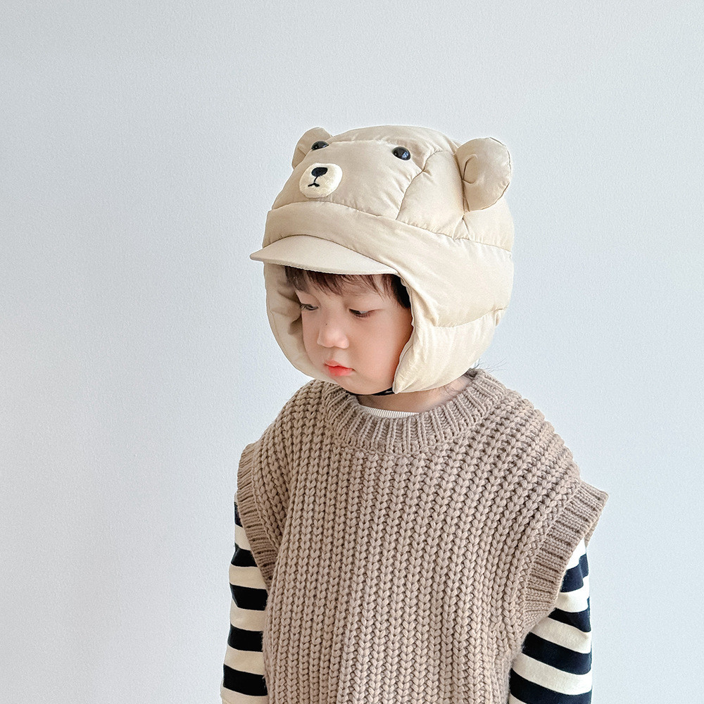 หมวกเด็กน่ารักแบบหมี กันลมและอบอุ่น ออกแบบมาเพื่อปกป้องหูเด็กในหน้าหนาว