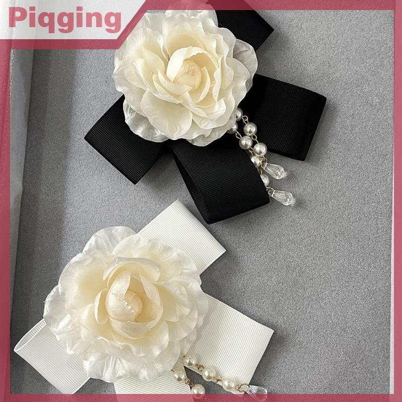 Piqging Vintage สีดำ Camellia Bow เข็มกลัด tie collar pins เหมาะสำหรับสวมใส่อย่างเป็นทางการและการประดับตกแต่ง