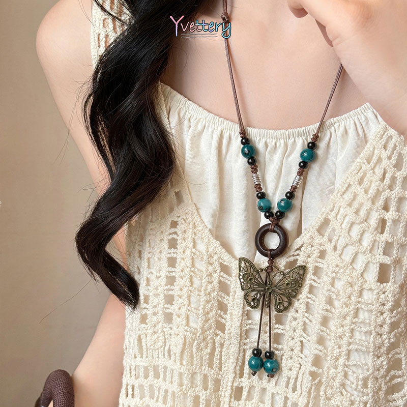 ร้านค้าไทย🔥สร้อยคอลูกปัดจี้ผีเสื้อวินเทจสไตล์โบฮีเมียวินเทจโซ่ไหปลาร้าเครื่องประดับเทรนด์แฟชั่นสำหรับผู้หญิง