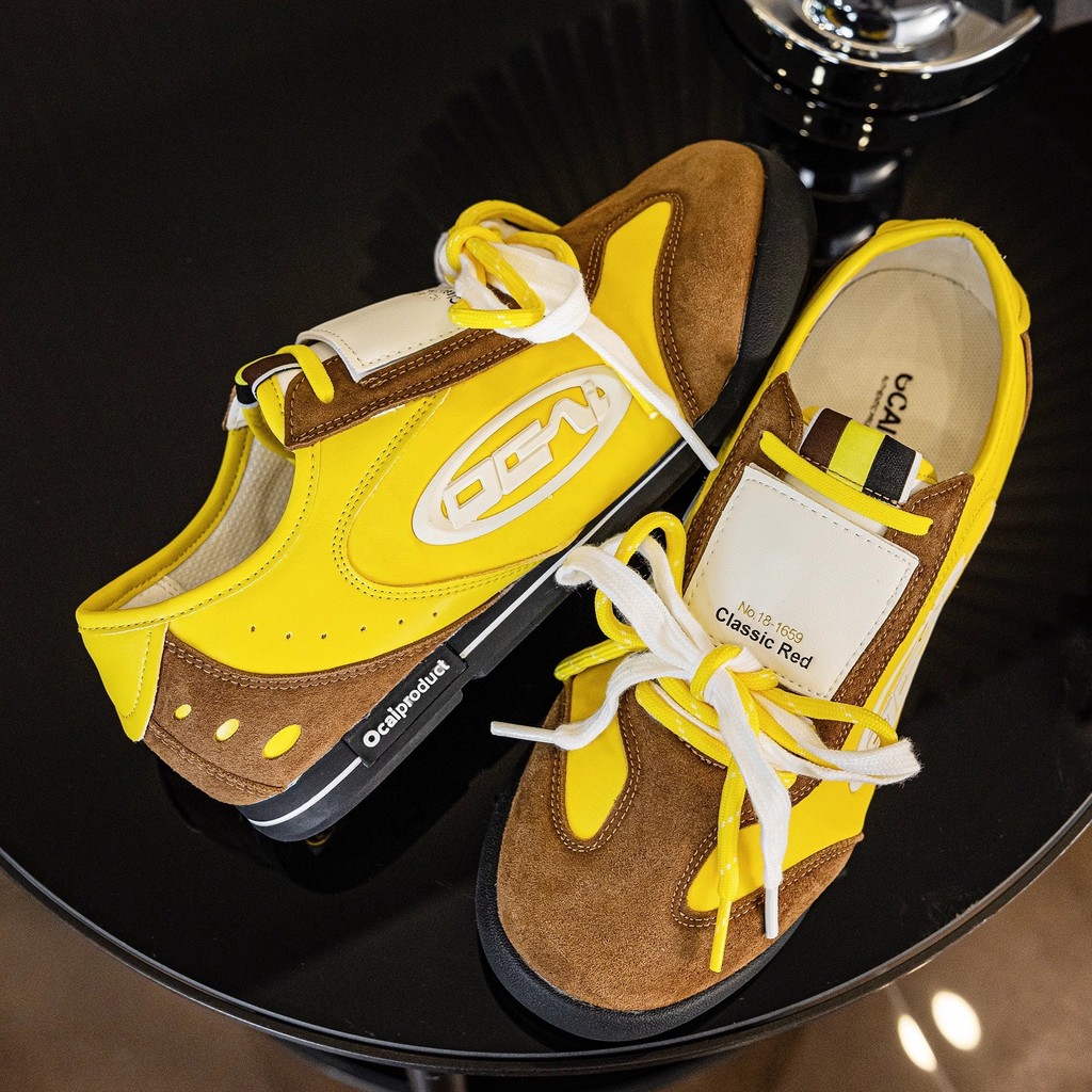 Ocai Colorist รองเท้าแบนผู้หญิง ดีไซน์คอนทราสท์สีเหลืองและดำ สไตล์ไฮเอนด์