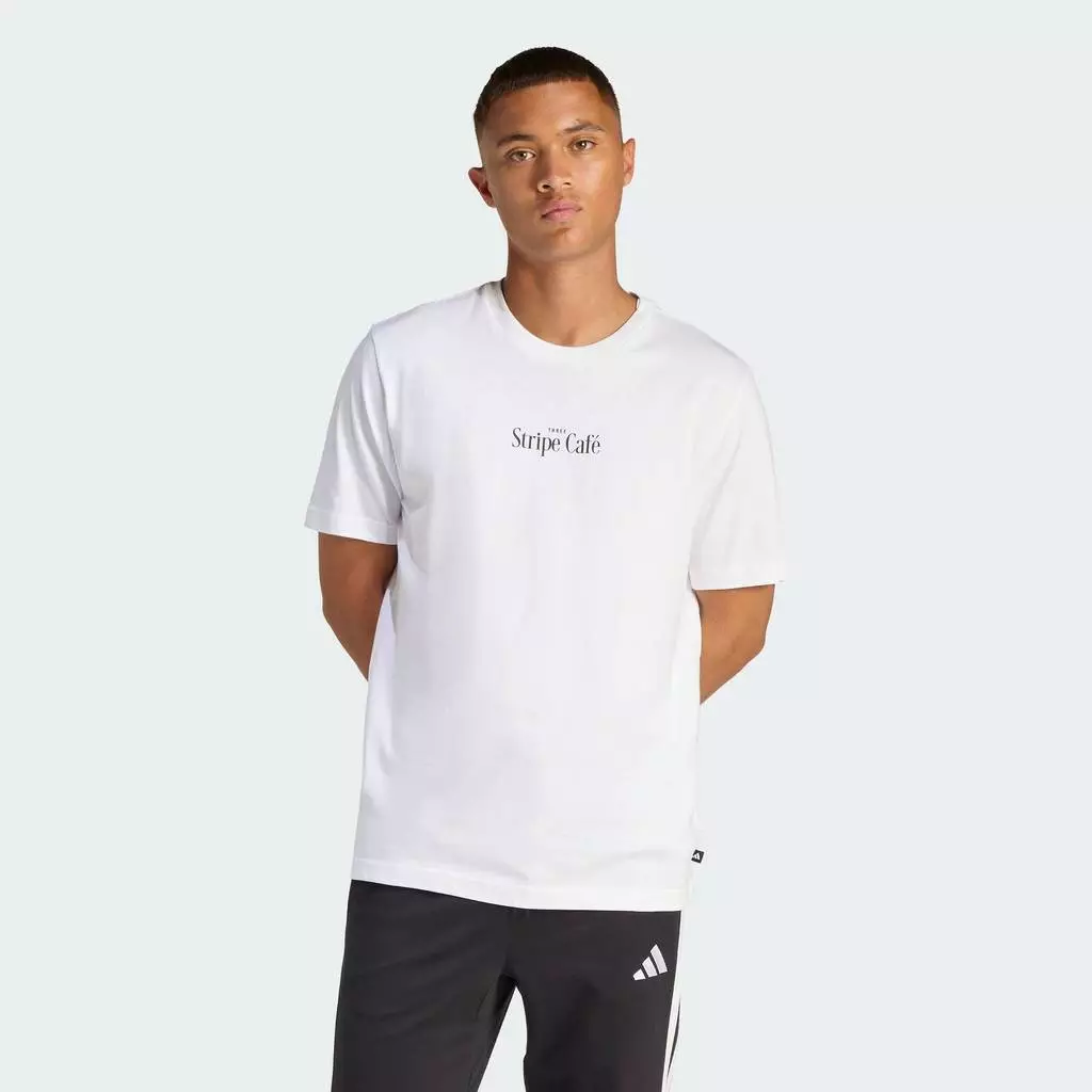 adidas ไลฟ์สไตล์ เสื้อยืดพิมพ์ลาย COFFEE CAFE DONUT BOX ผู้ชาย สีขาว KB2500