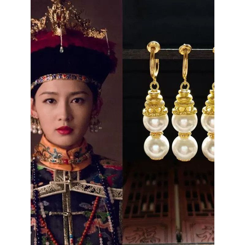 ต่างหูสไตล์ราชินีแห่งราชวงศ์ชิง ออกแบบเหมือนของขวัญในพระราชวัง แบบดั้งเดิมสำหรับสะสม