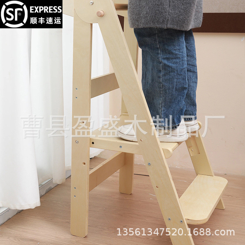 พร้อมสต็อกเด็กกันกระแทก Montessori Learning Tower สตูลเท้าไม้พับเด็กทารก Sto