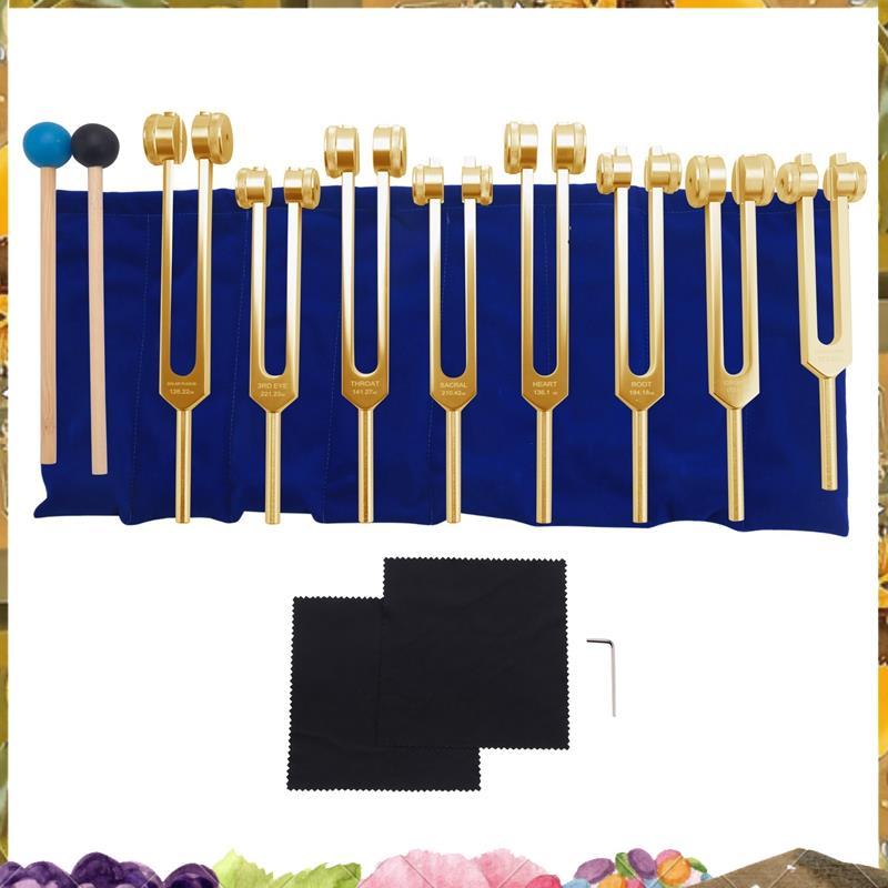 ส้อมปรับแต่ง, 7 จักระ + 1 Soul Purpose Weighted Tuning Forks,เครื่องมืออลูมิเนียม 126.22-141.27 Hz E