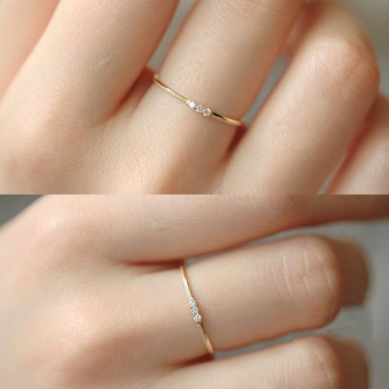 แหวนเพชรทองสไตล์ญี่ปุ่น Ultra-Fine Zircon สำหรับผู้หญิง ออกแบบเรโทรและสวมใส่ง่ายทุกโอกาส