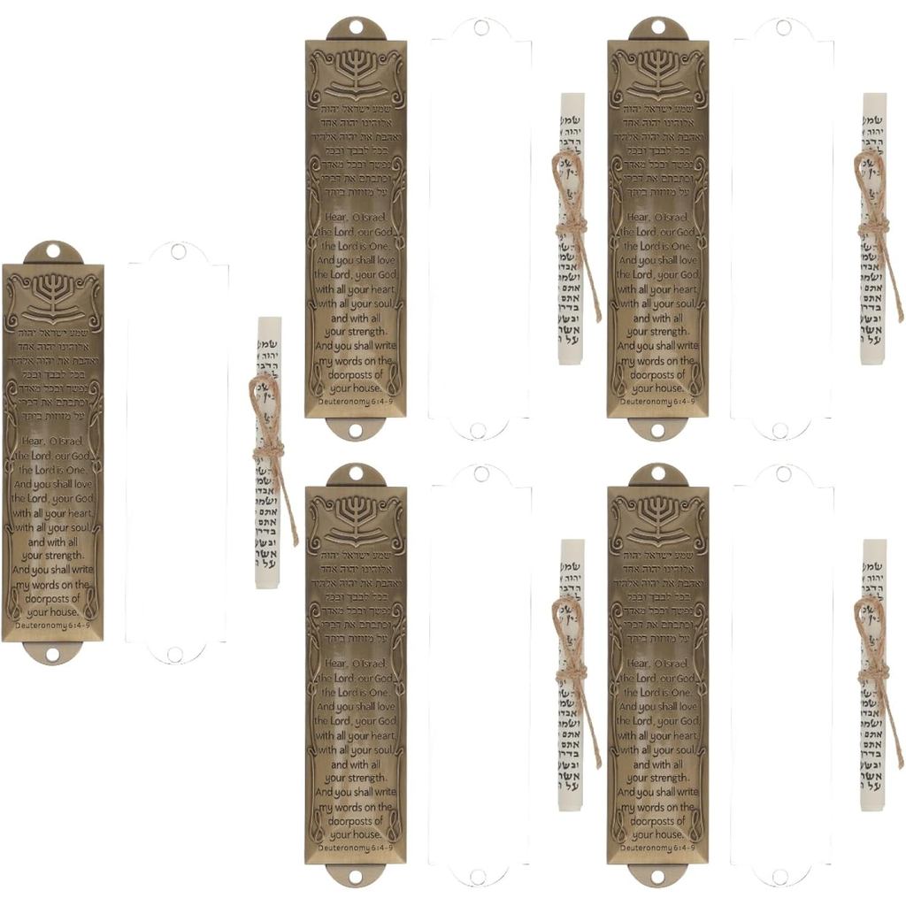 5 ชุด Mezuzah กับประตูเลื่อน Jewish Mitzvah ประตู Mezuzah กรณีโลหะ Mezuza Plaque Jewish Hannukah พิธ