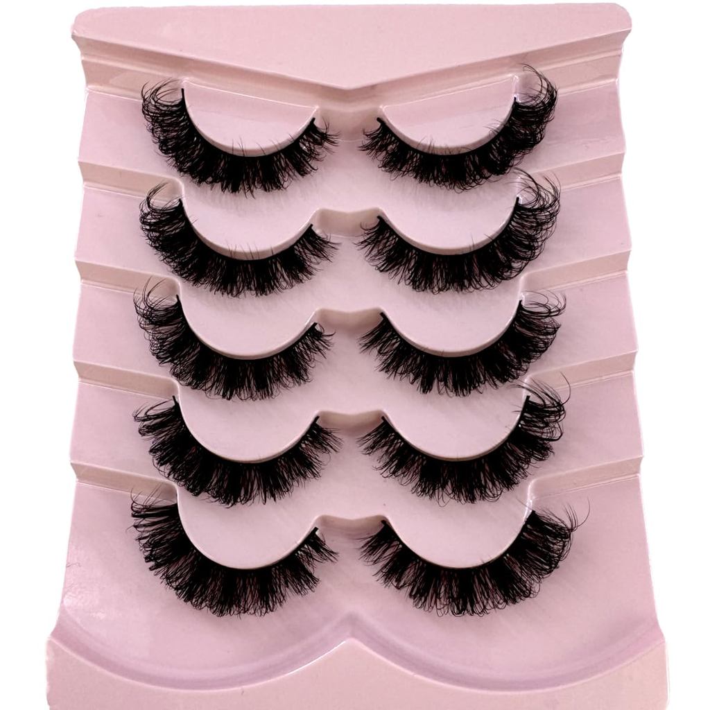 HBZGTLAD Cat eye Eyelashes 3D Natural False Lashes D Curl Fluffy Soft Cross 5 คู่มังงะ Lashes Wispy 
