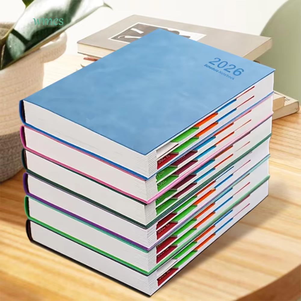 WMES1ZA 2026 365-Day Schedule Notebook, A5 PU Leather Cover Agenda Notebook, Daily Diary กระดาษหนาสีสันหน้าการ์ด Retrieval ทนต่อการสึกหรอ Schedule Planner Notepad Office