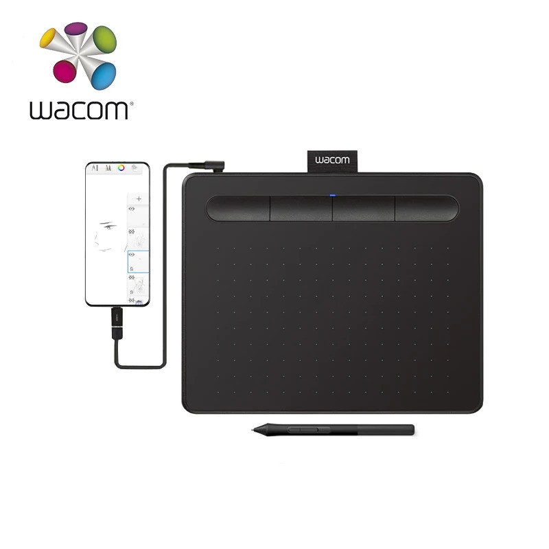 แท็บเล็ตการวาดภาพกราฟิก Wacom Ctl-4100 Intuos พร้อมซอฟต์แวร์ 3 Bonus รวม 7.9x 6.3 Black Bundle พร้อม