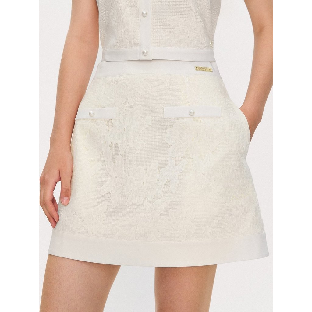 [Pomelo] Pomelo. x Janesuda กระโปรงลูกไม้ลายดอกไม้ / Pomelo. x Janesuda Floral Lace Skirt