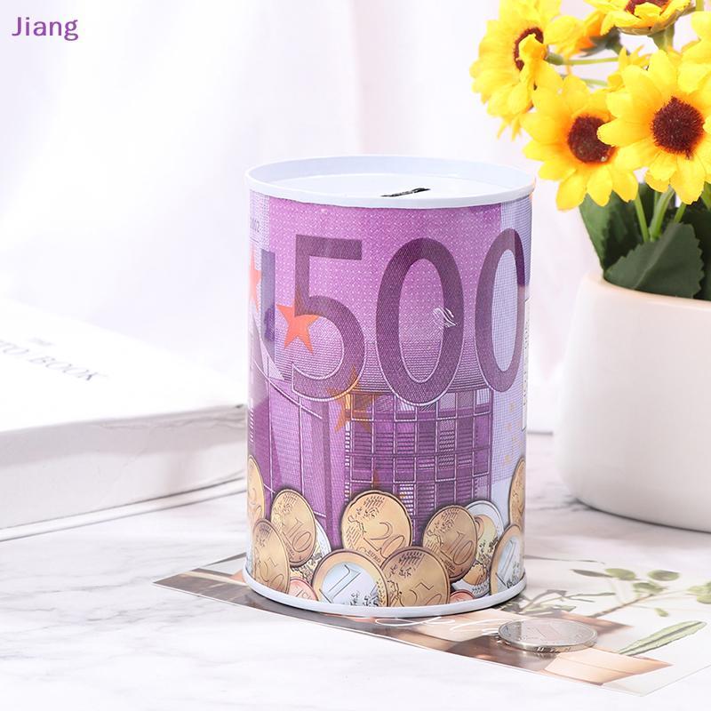 [Jiang] Tinplate กระบอก Piggy Bank Euro Dollar กล่องรูปภาพในครัวเรือนประหยัดกล่องเงิน TH