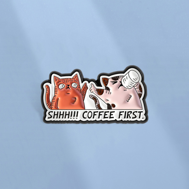 กาแฟ First Cat เคลือบ Pin ตลกกาแฟคนรักน่ารักลูกแมวเข็มกลัดป้ายกระเป๋าเป้สะพายหลังอุปกรณ์เสริมของขวัญสําหรับเพื่อน