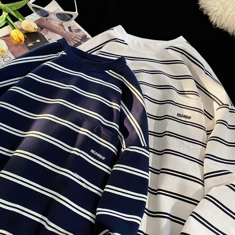 【LannaLume Mall】MR9 T-Shirt 40362 เสื้อยืดแขนยาว คอกลม ลายแถบเส้นเล็ก ผ้าโพลีเอสเตอร์ผสมคอตตอล ใส่สบ