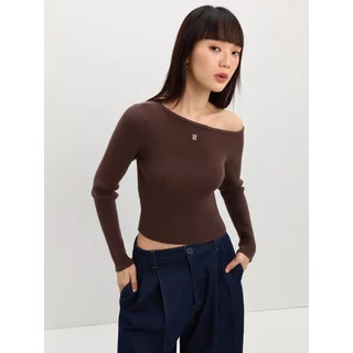 [Pomelo] เสื้อถักดีไซน์อสมมาตร / Asymmetric Knit Top