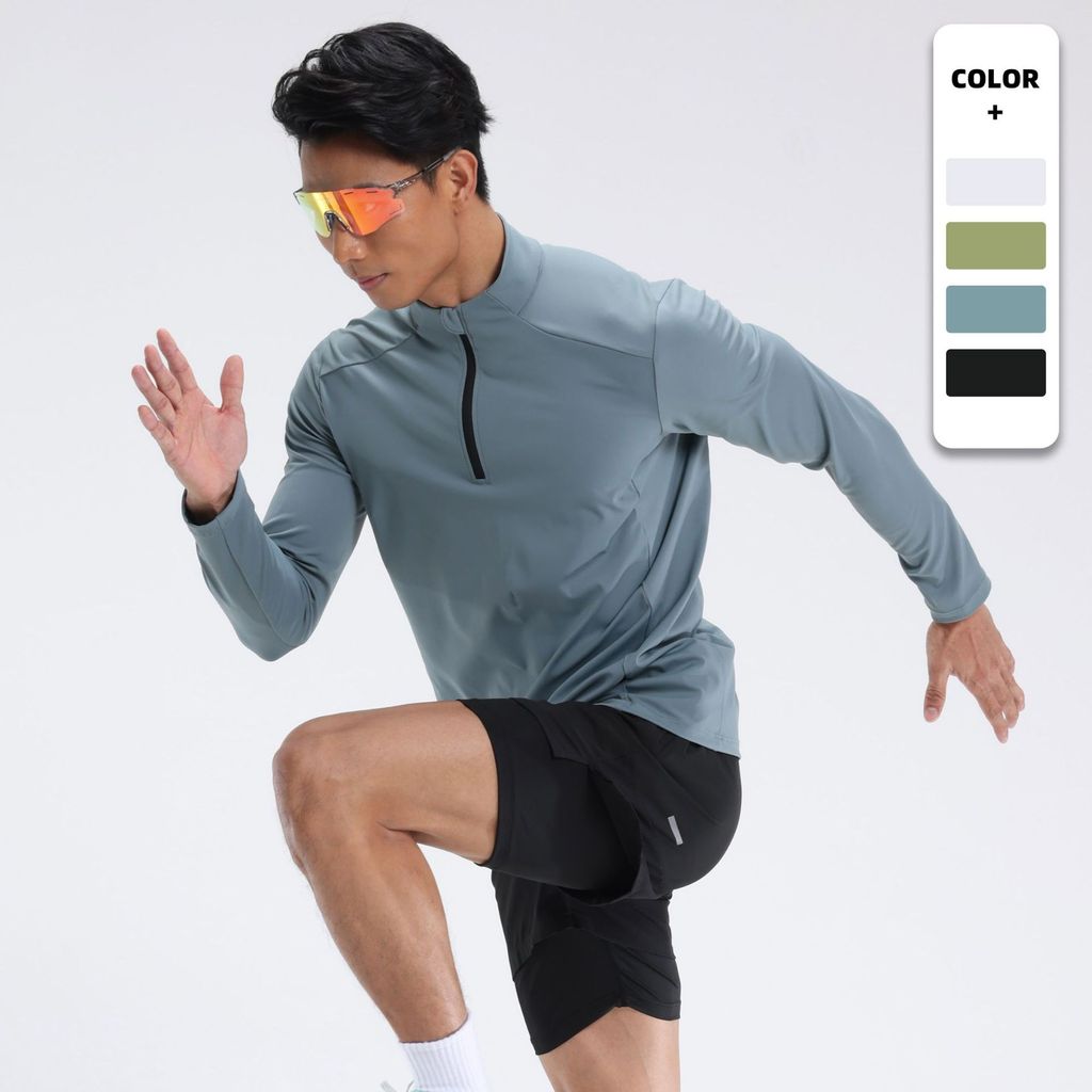 Dijia Running Quick Drying Clothes Men's T-shirt Sweater Long Sleeve Outdoor Sports Polo Half Zipper