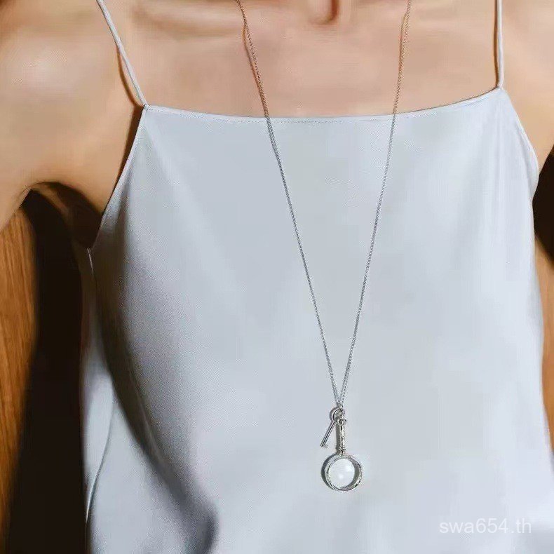 สร้อยคอยาวแบบสองสี มีแว่นขยายแฟชั่น.embedded พร้อมการออกแบบเฉพาะตัวจากซิลเวอร์และโกลด์ RCR5