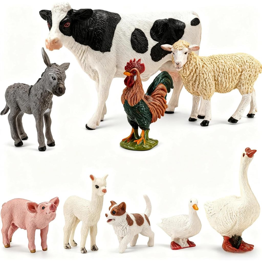 9PCS Realistic Farm Animal Toys for Toddlers, Educational Learning Plastic Farm Toy Animal Figure Se