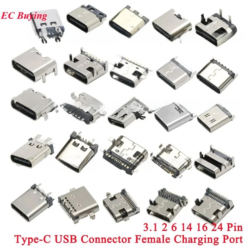 5 ชิ้น USB Type C 3.1 2/6/16/24 Pin Connector แจ็คหญิงพอร์ตชาร์จ SMD SMT PCB Solder DIY ซ่อม USB-C Type-C ซ็อกเก็ต