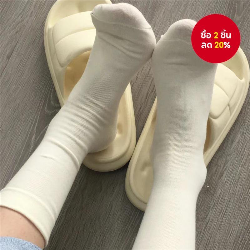 Summer Essential Loose-Cuff Mid-Crew Socks - ผ้าฝ้ายระบายอากาศวางซ้อนกันได้