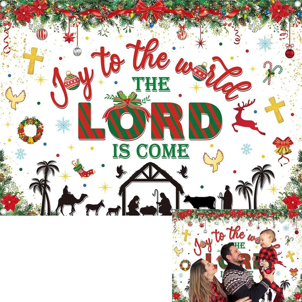 Christmas Nativity Backdrop Joy to The World The Lord is Come Photography Background Christian Xmas 