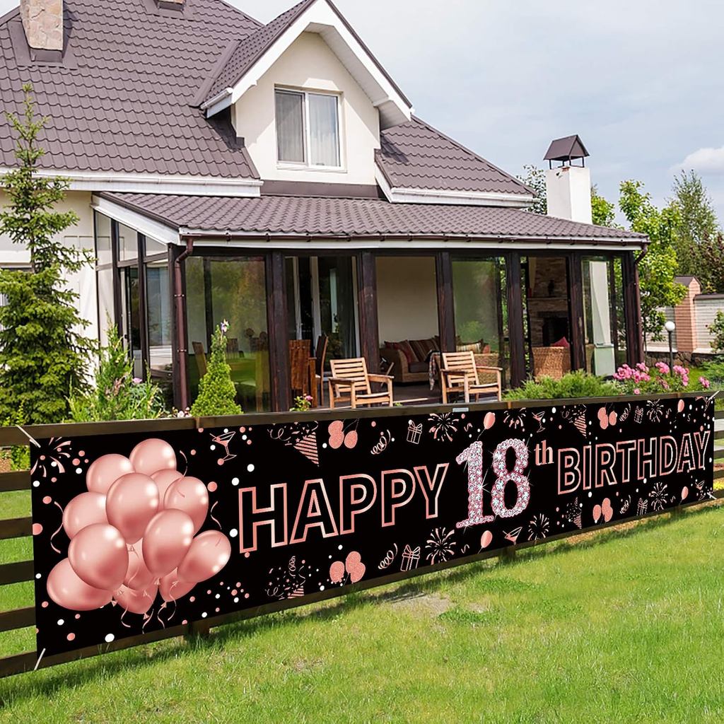 Pimvimcim 18th Birthday Decorations for Girls, Happy 18th Birthday Banner Rose Gold and Black 18 Yea