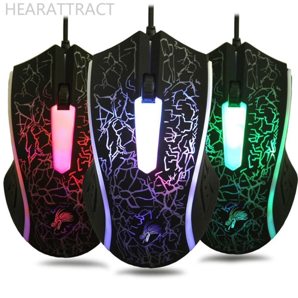 HEARATTRACT สีสัน LED คอมพิวเตอร์เมาส์สําหรับเล่นเกม Professional Ultra-precise เกม Gamer 2400 DPI U