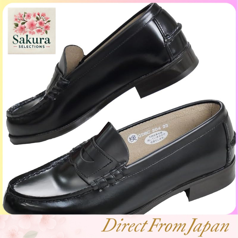 [Haruta] 304 Loafers Student Shoes Cowhide Coin Loafers Penny Loafers 2E Women's Black (S1177) 25.5c
