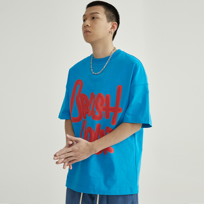 PAA ฤดูร้อนที่มีสีสันตัวอักษรใหญ่ทอดถนนรอบคอแขนสั้นเสื้อยืดผู้ชายผู้หญิงโอเวอร์ไซส์สีดําสีขาวเสื้อยื