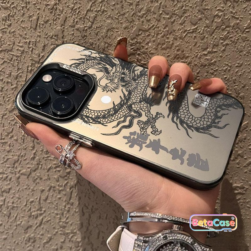 เคสโทรศัพท์ลายมังกรสีดำและขาวสุดเท่สไตล์แฟชั่น IMD สำหรับ iPhone 17 17pro 16 16pro 11 15 14 13 12 XR X XS Max 8 7Plus